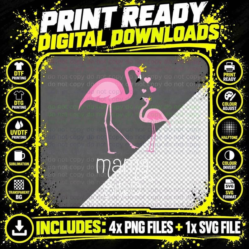 Mama Bird with Pink Flamingo Mom & Pregnant Mothers Day Png SVG Digital Bundle