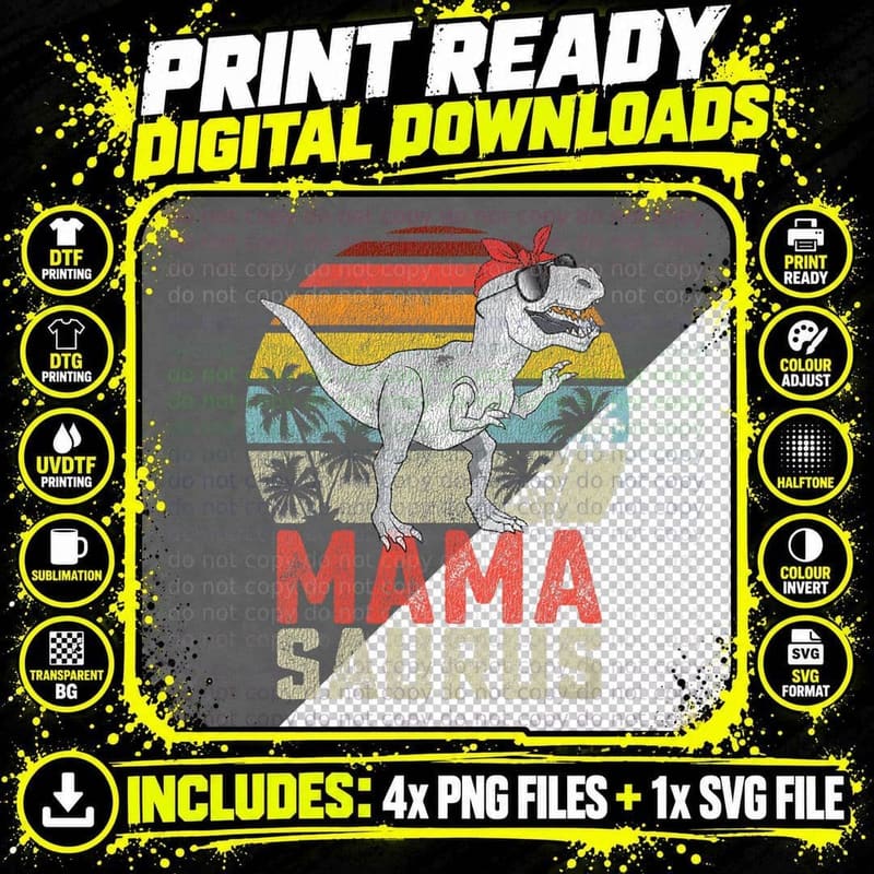 Mamasaurus T Rex Dinosaur Mama Saurus Family Matching Png SVG Digital Bundle