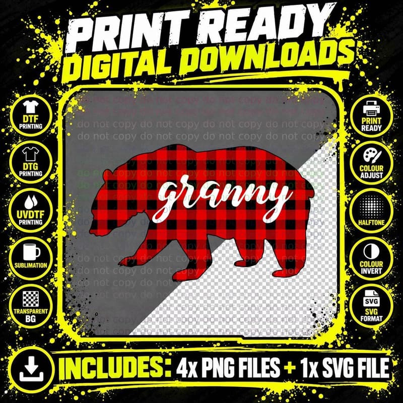 Matching Family Buffalo Plaid Granny Bear Red Lumberjack Png SVG Digital Bundle