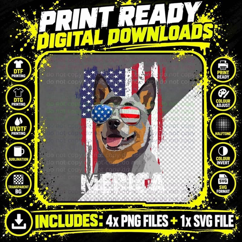 Merica 4th July Australian Cattle Dog US Flag Heeler Mom Png SVG Digital Bundle
