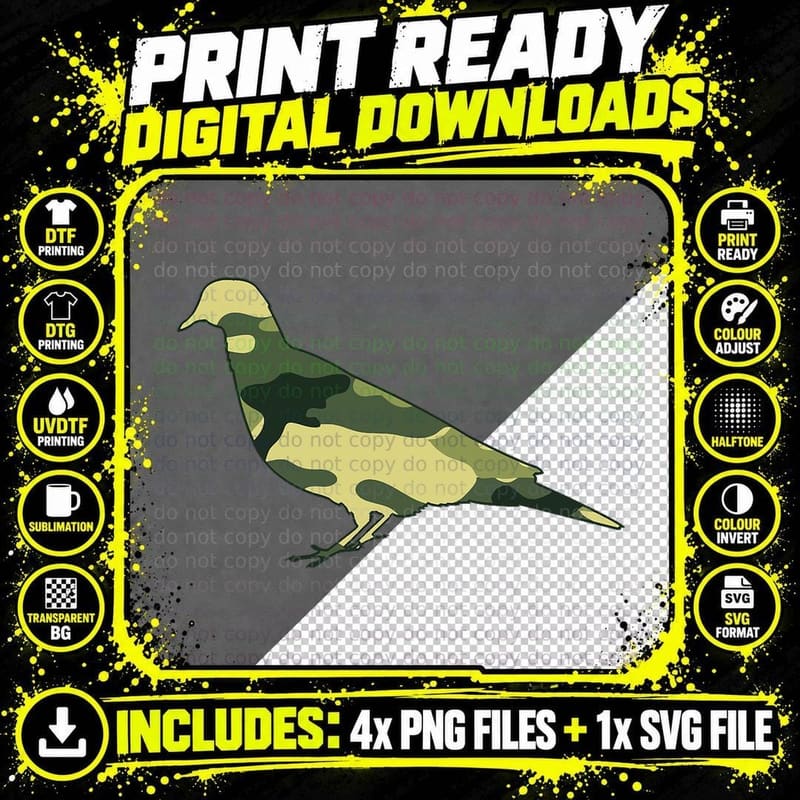 Military Dove Camo Men Print US Pigeon Bird Veteran Gift Png SVG Digital Bundle