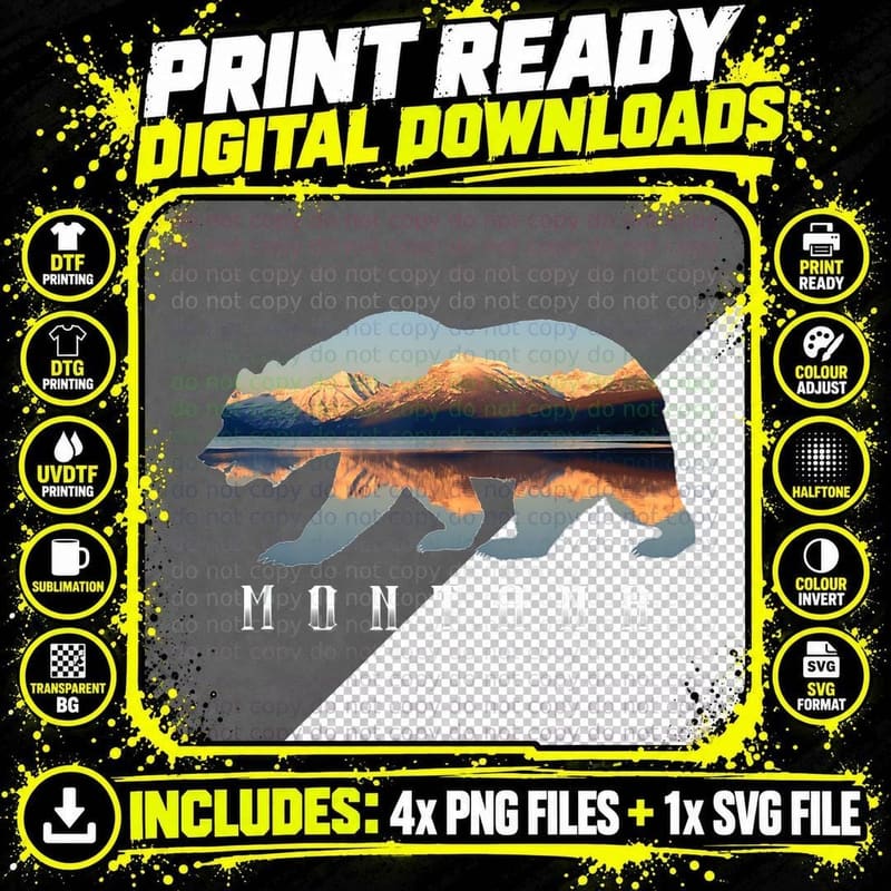 Montana Bear with Glacier National Park Lake Image Png SVG Digital Bundle