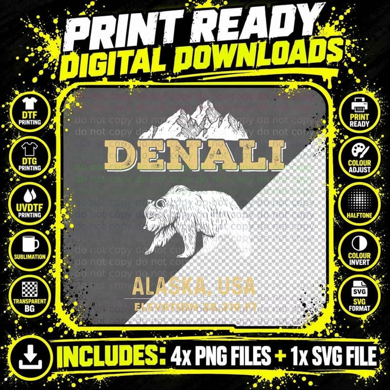 Mt Mount Denali National Park Alaska Bear Sweatshirt Png SVG Digital Bundle