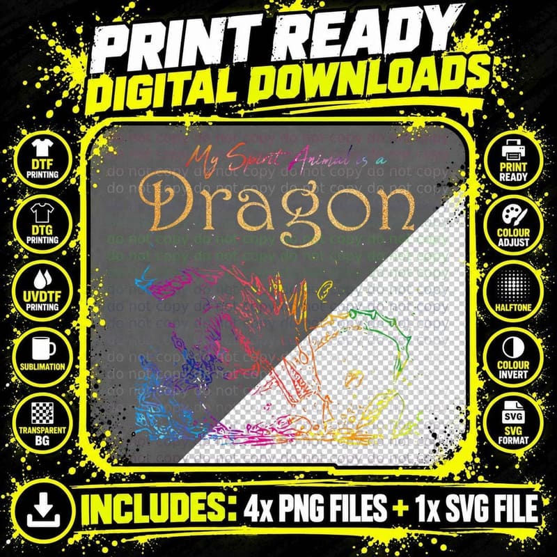My Spirit Animal Is a Dragon Fantasy Lover Men Women Png SVG Digital Bundle
