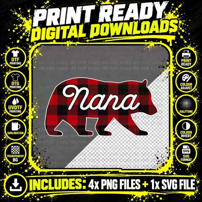 Nana Bear Hoodie Red Buffalo Plaid Matching Family Png SVG Digital Bundle