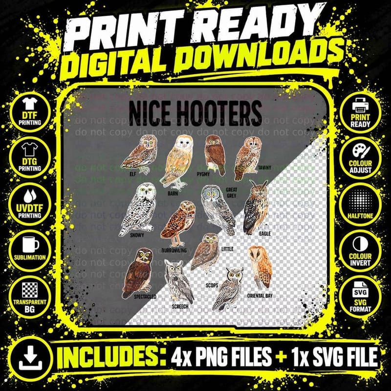 Nice Hooters Owl Pun Joke Funny Bird Watching Png SVG Digital Bundle