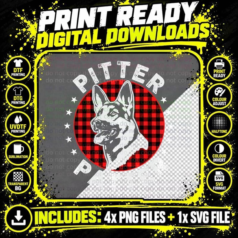 Pitter Patter Buffalo Plaid Edition German Shepherd Dog Png SVG Digital Bundle