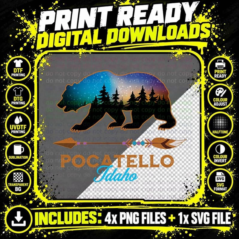 Pocatello Idaho Bear Starry Night Sky Forest Souvenir Png SVG Digital Bundle
