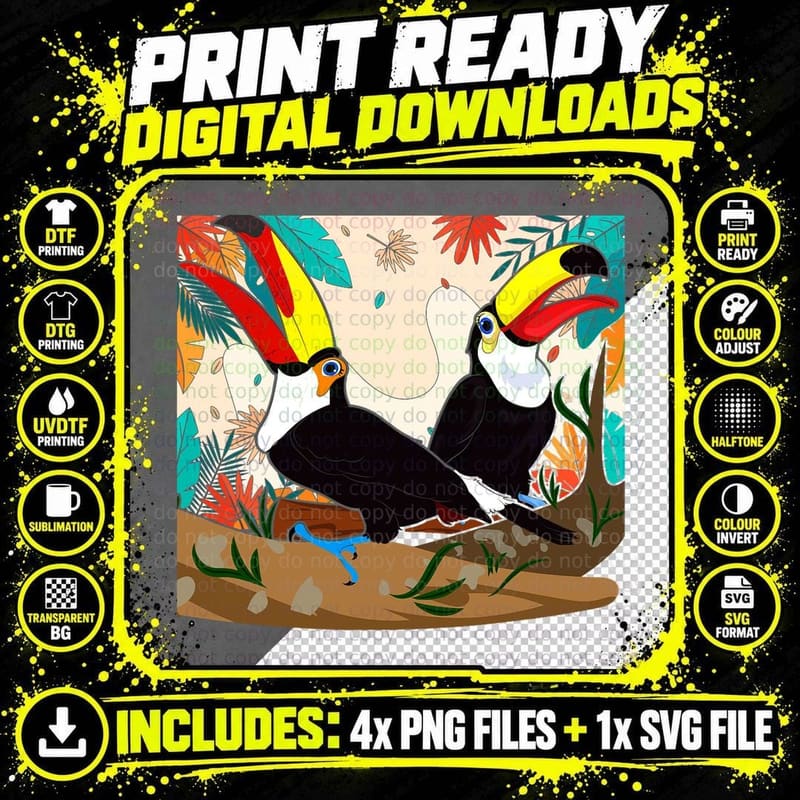 Rainforest Flowers Tropical Zoo Animal Bird Exotic Png SVG Digital Bundle