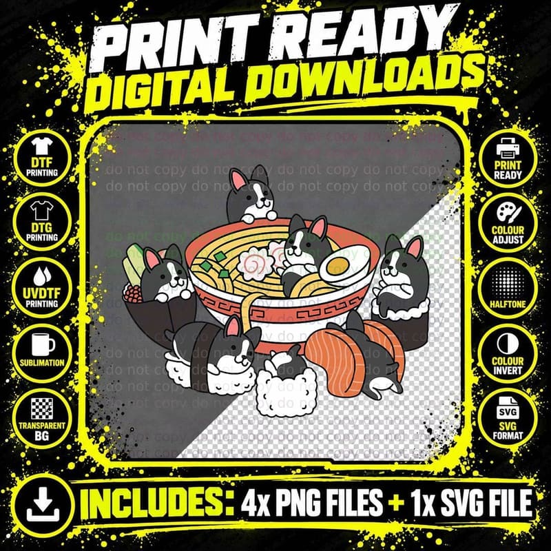Ramen Sushi Boston Terrier Dog T-Shirt Png SVG Digital Bundle