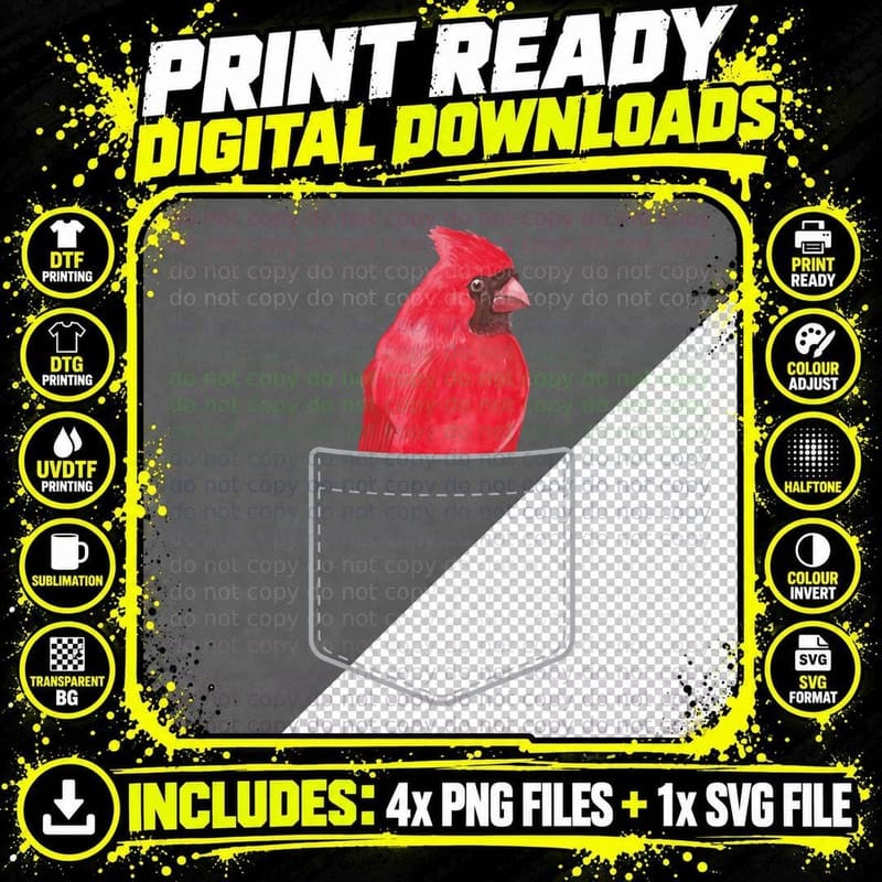 Red Cardinal Bird in Your Pocket Red Cardinal T-Shirt Png SVG Digital Bundle
