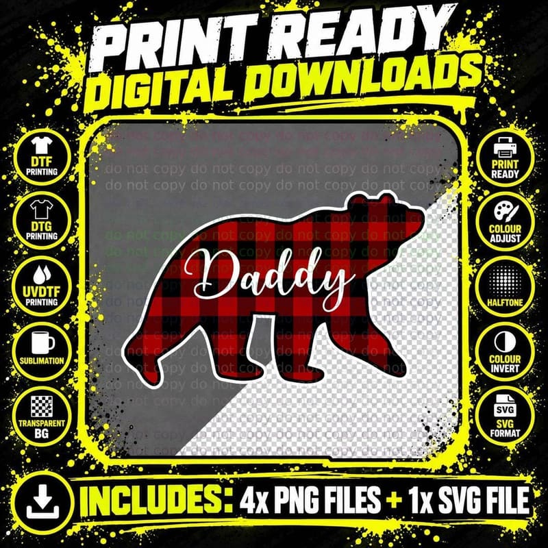 Red Plaid Daddy Bear Matching Family Group Hoodie Png SVG Digital Bundle
