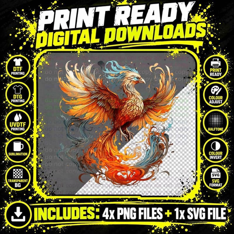 Rising Phoenix Majestic Fire Bird Fenix Fantasy Png SVG Digital Bundle