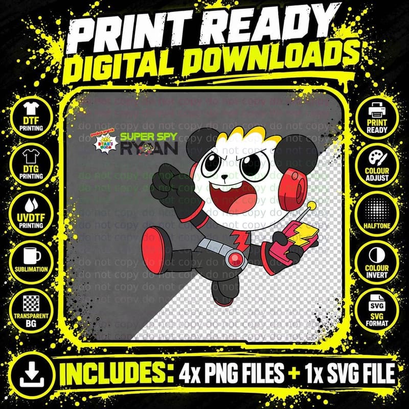 Ryan's World Super Spy Combo Panda T-Shirt Png SVG Digital Bundle