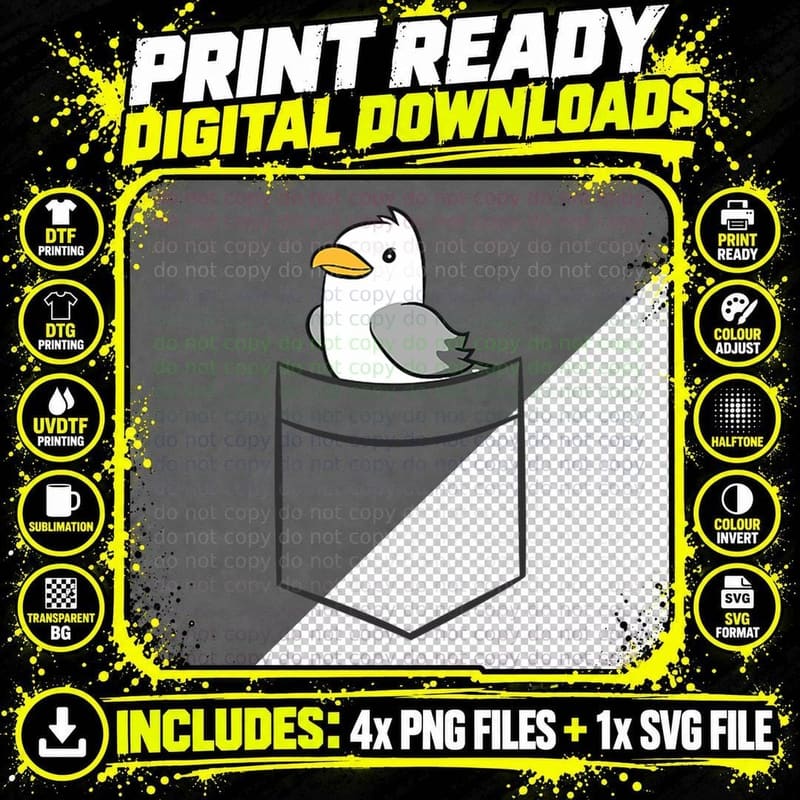 Seagull in a Pocket Cute Sea Gull Bird T-Shirt Png SVG Digital Bundle