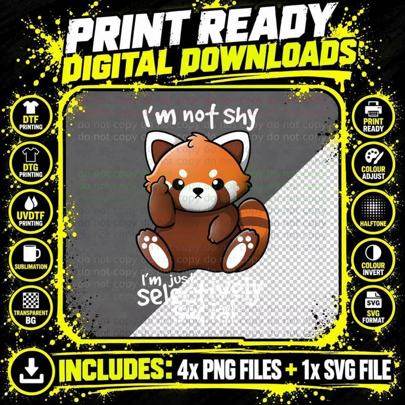 Shy Red Panda T-Shirt Png SVG Digital Bundle