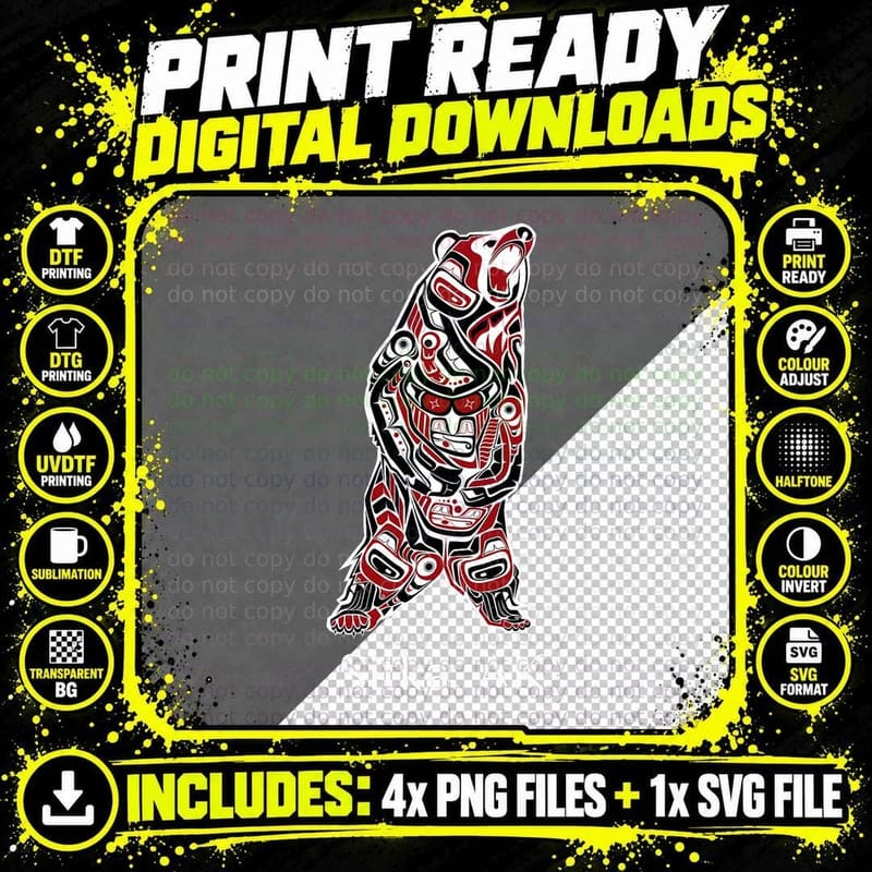 Sitka Alaska Native American Indian Brown Grizzly Bear Png SVG Digital Bundle