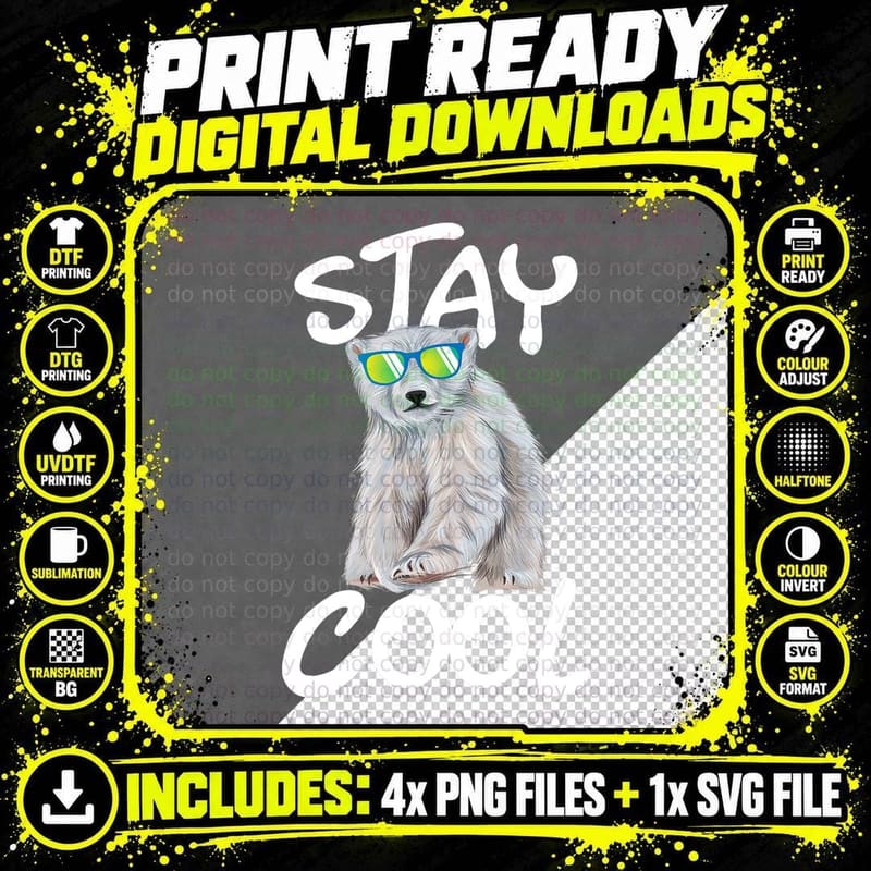 Stay Cool - Polar Bear Cub Wildlife Zoo Animal Lover Png SVG Digital Bundle