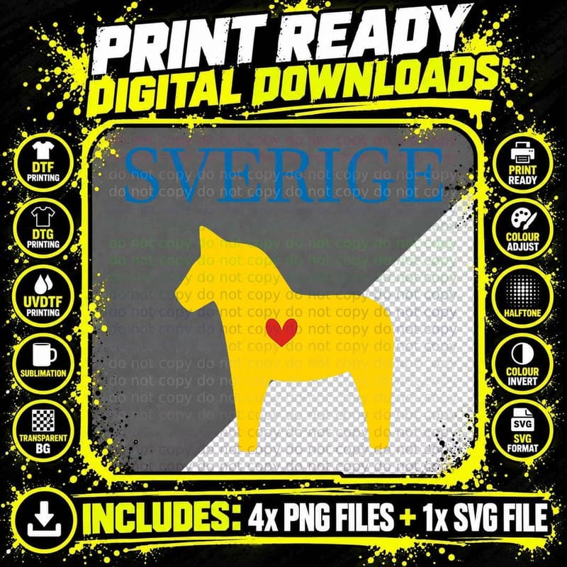 Swedish Dala Horse Midsommar Heart Sverige T T-Shirt Png SVG Digital Bundle
