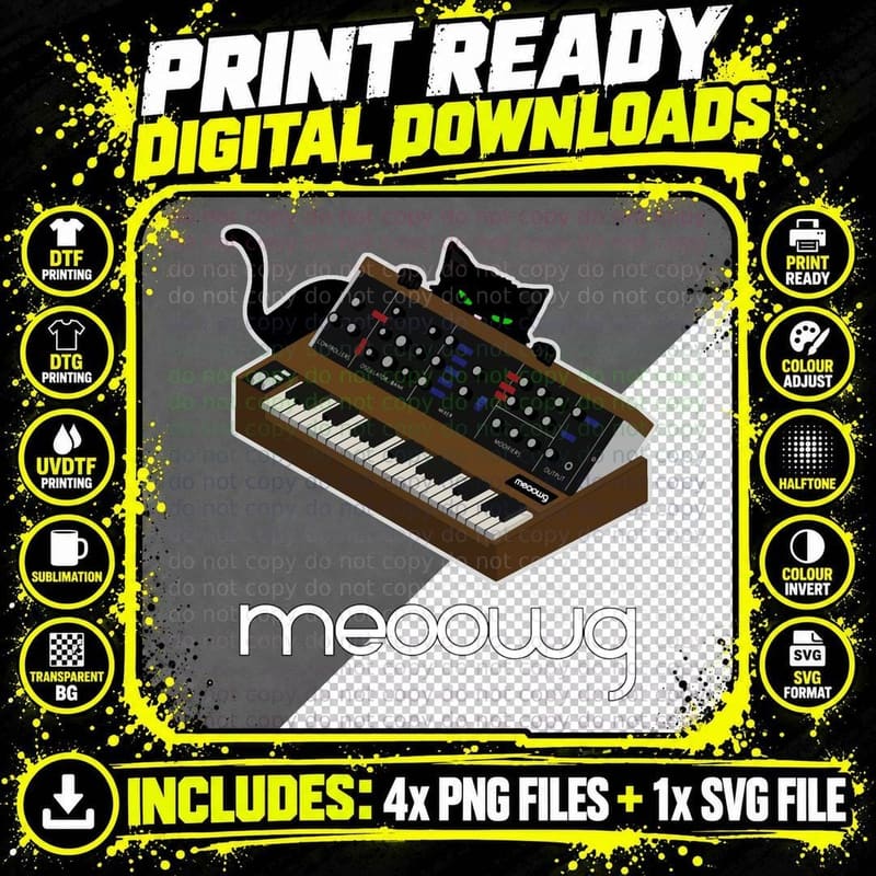 Synthesizer Cat Meow T-Shirt Png SVG Digital Bundle