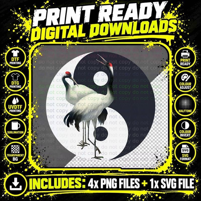Tai Chi White Crane Yin, Yang, Qi Gong Png SVG Digital Bundle
