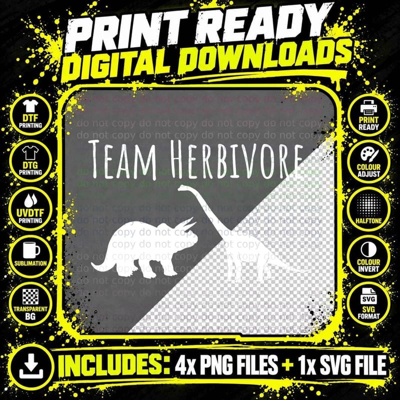 Team Herbivore Dinosaur Vegan Vegetarian Plant Based Png SVG Digital Bundle