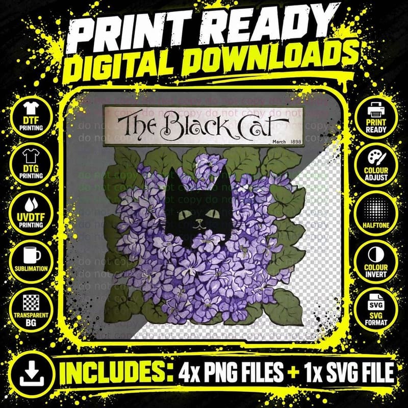 The Black Cat 1898 T-Shirt Png SVG Digital Bundle