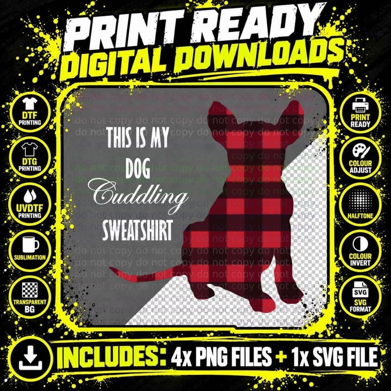 This Is My Dog Cuddling Sweatshirt Buffalo Plaid Puppy Png SVG Digital Bundle