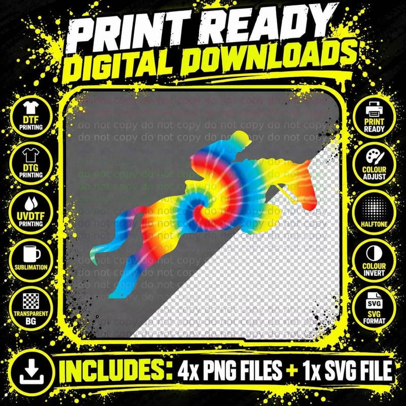 Tie Dye English Hunter Jumper Girl Riding Horse Gift Png SVG Digital Bundle