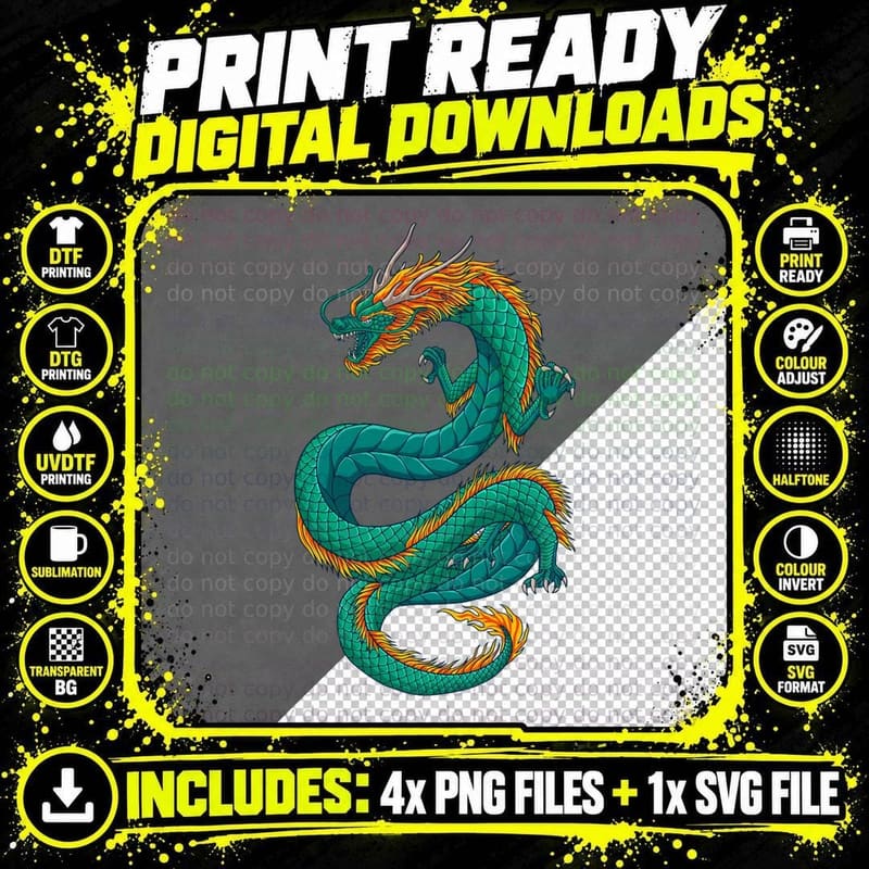 Traditional Asian Dragon T-Shirt Png SVG Digital Bundle