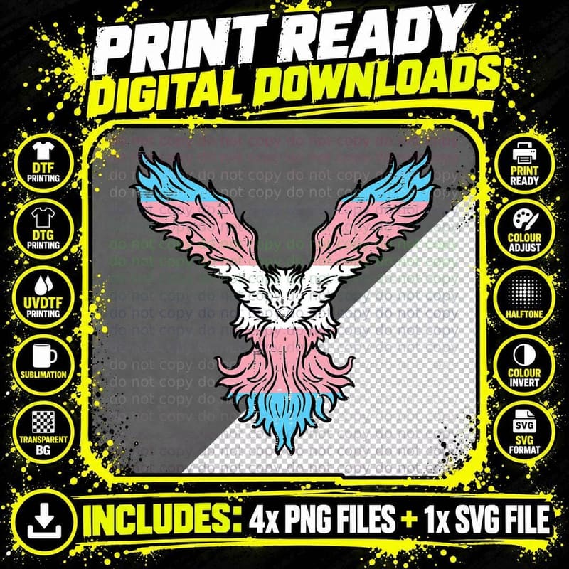 Transgender Bird Phoenix Trans Pride Flag Lgbt Men Women Png SVG Digital Bundle