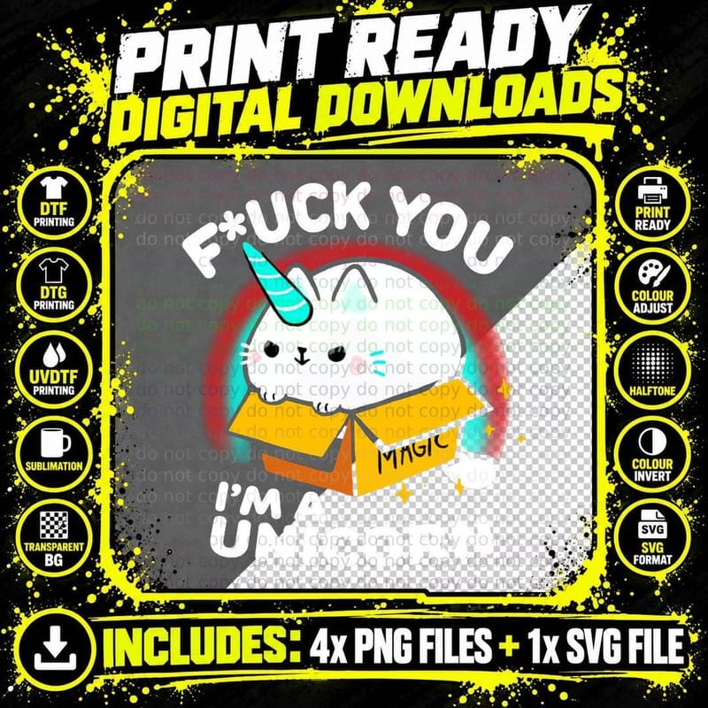 Unicorn Cat - Cute Animal in a Box - Cute Sassy Quote Png SVG Digital Bundle