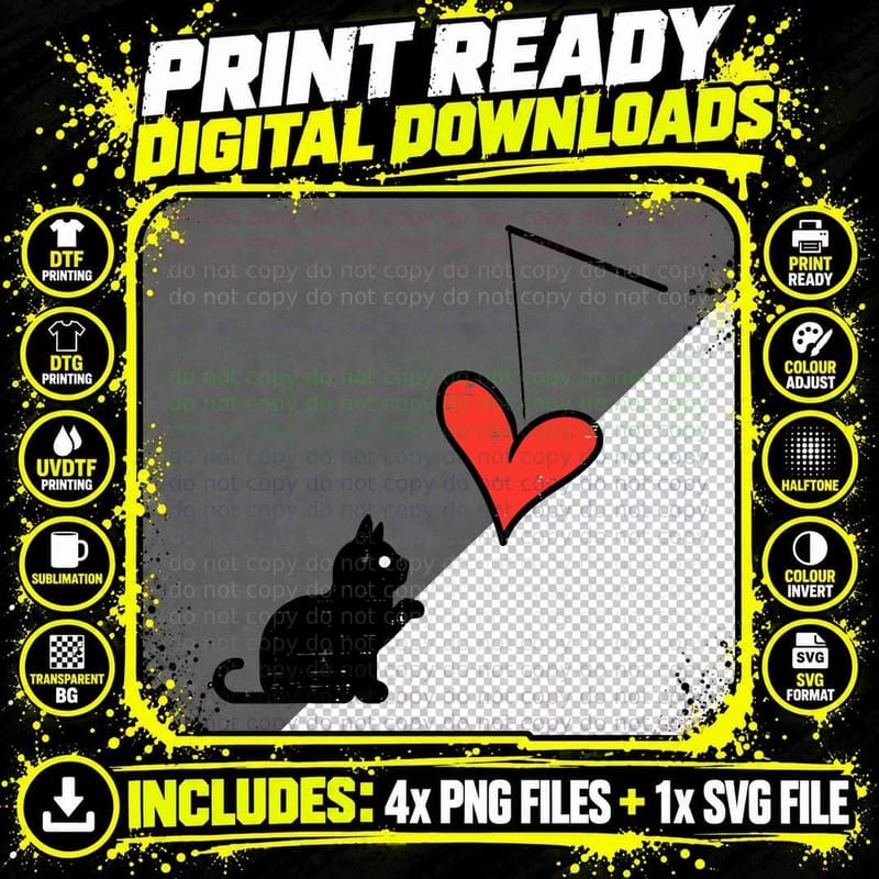 Valentines Day Black Cat Heart Toy Women Girls Kids Png SVG Digital Bundle