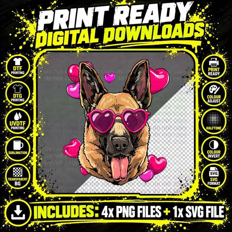 Valentines Day German Shepherd Heart Couples Love Day Png SVG Digital Bundle