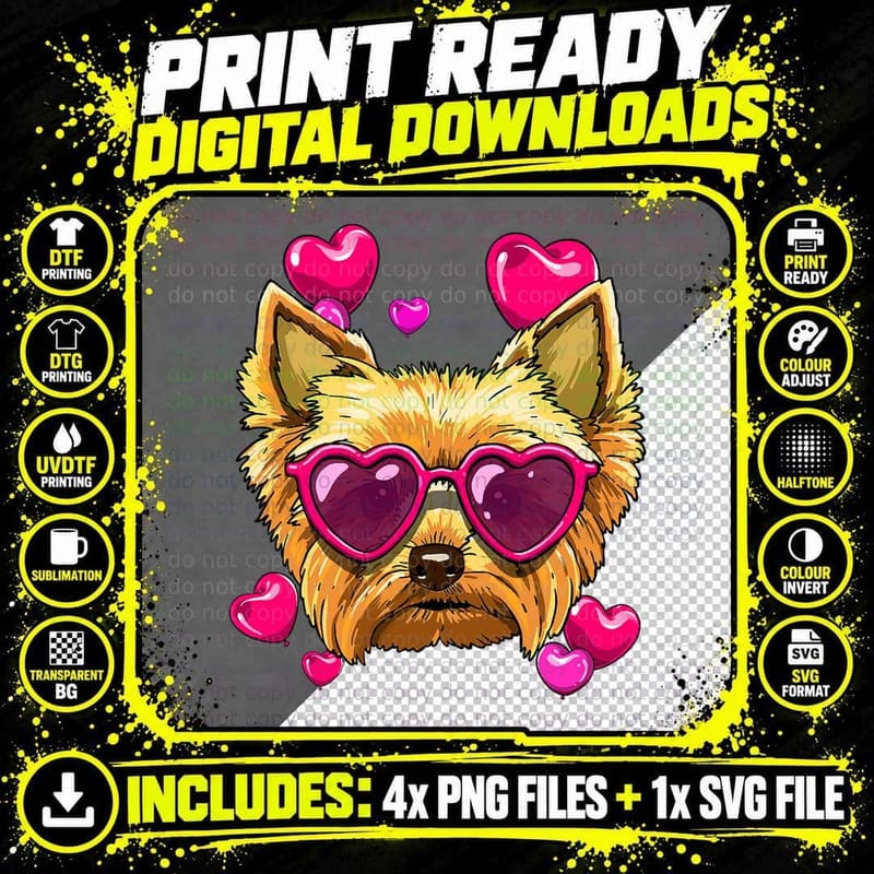 Valentines Yorkshire Terrier Heart Dog Yorkie Lover Png SVG Digital Bundle