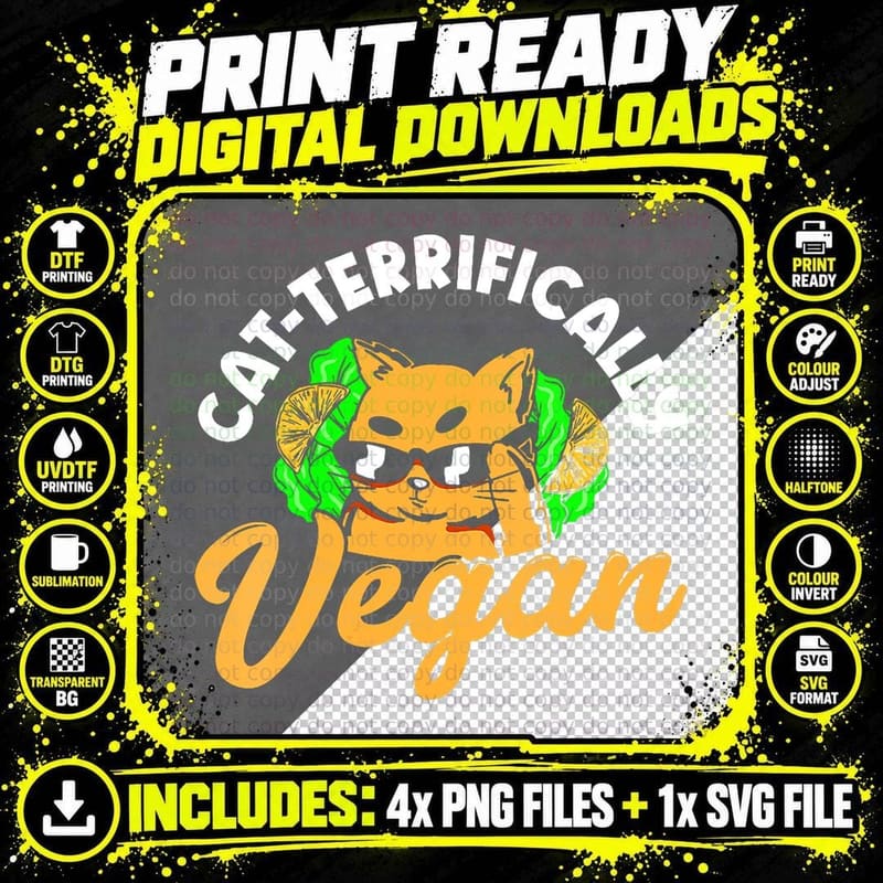 Vegan Cat Lover Nature Healh Vegetable Lifestyle Png SVG Digital Bundle