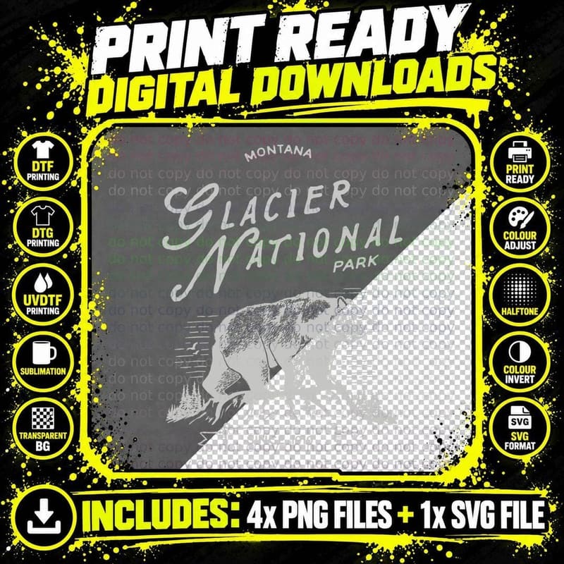 Vintage Glacier National Park T Shirt Retro Bear Montana Png SVG Digital Bundle
