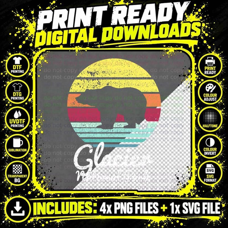 Vintage Retro Glacier National Park, Montana Bear T Shirt Png SVG Digital Bundle