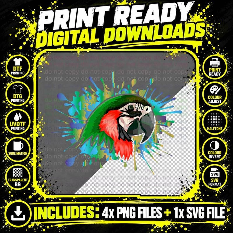 Watercolour Scarlet Macaw Parrot Bird Lover Painting Png SVG Digital Bundle