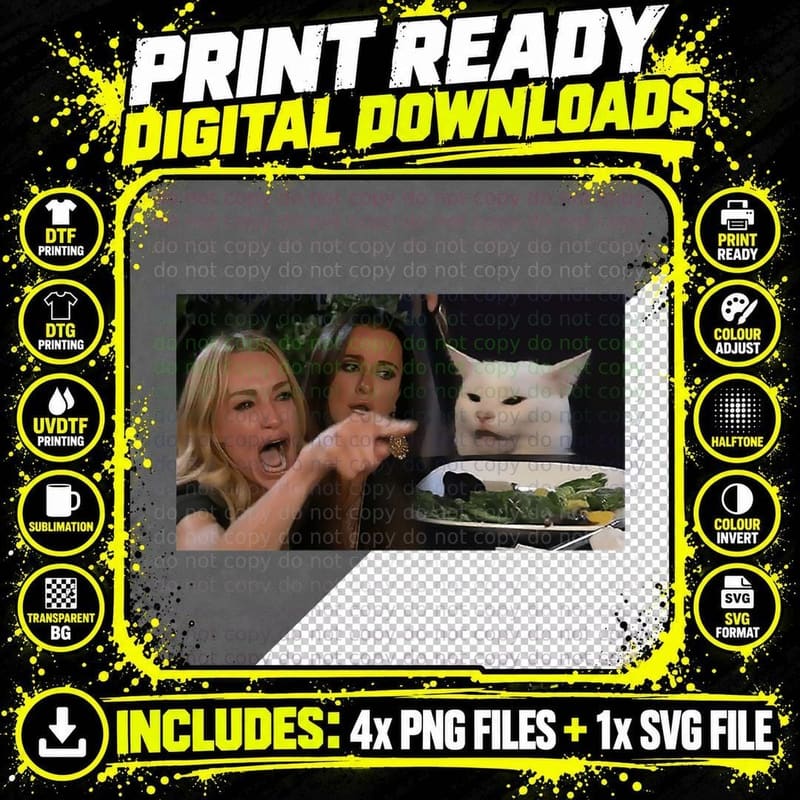 Woman Yelling at a Cat T-Shirt Png SVG Digital Bundle