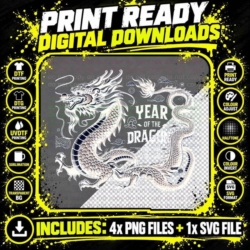Year of the Dragon Chinese Dragon Lunar New Year T-Shirt Png SVG Digital Bundle
