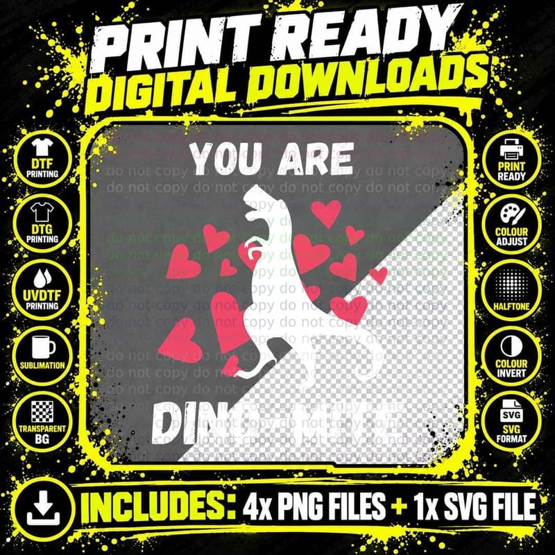 You Are Dino-Mite Dinosaur Valentines Day Heart T-Shirt Png SVG Digital Bundle
