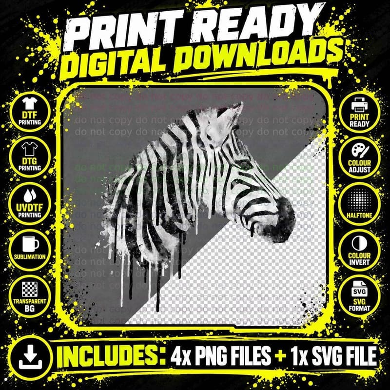 Zebra Watercolor Artistic Horse Wildlife Lovers Graphic Png SVG Digital Bundle