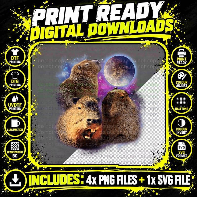 3 Capybara Moon Capybara Stuffed Animal for Men, Women Png SVG Digital Bundle