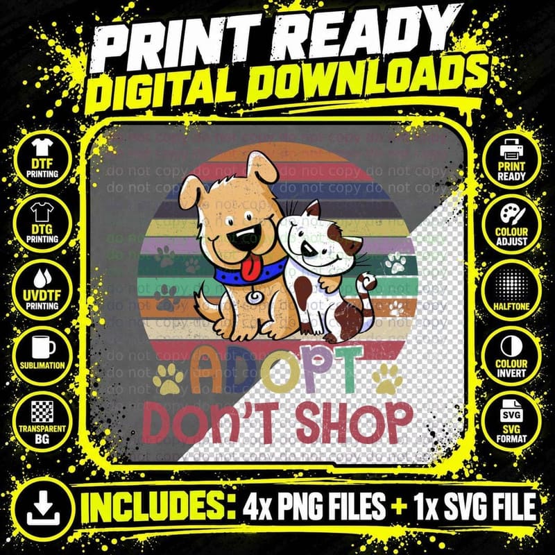 Adopt Don't Shop T-Shirt, Pet Lover Apparel Png SVG Digital Bundle