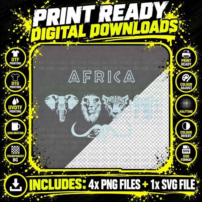 Africa Big 5 Wildlife Safari Hunting T-Shirt Png SVG Digital Bundle
