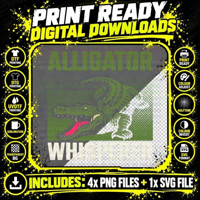 Alligator Whisper Wildlife Lizard Crocodile Reptile Png SVG Digital Bundle