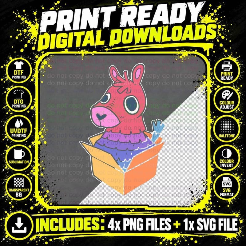 Alpaca Coming Out of Box T-Shirt, Cute Animal Print Png SVG Digital Bundle