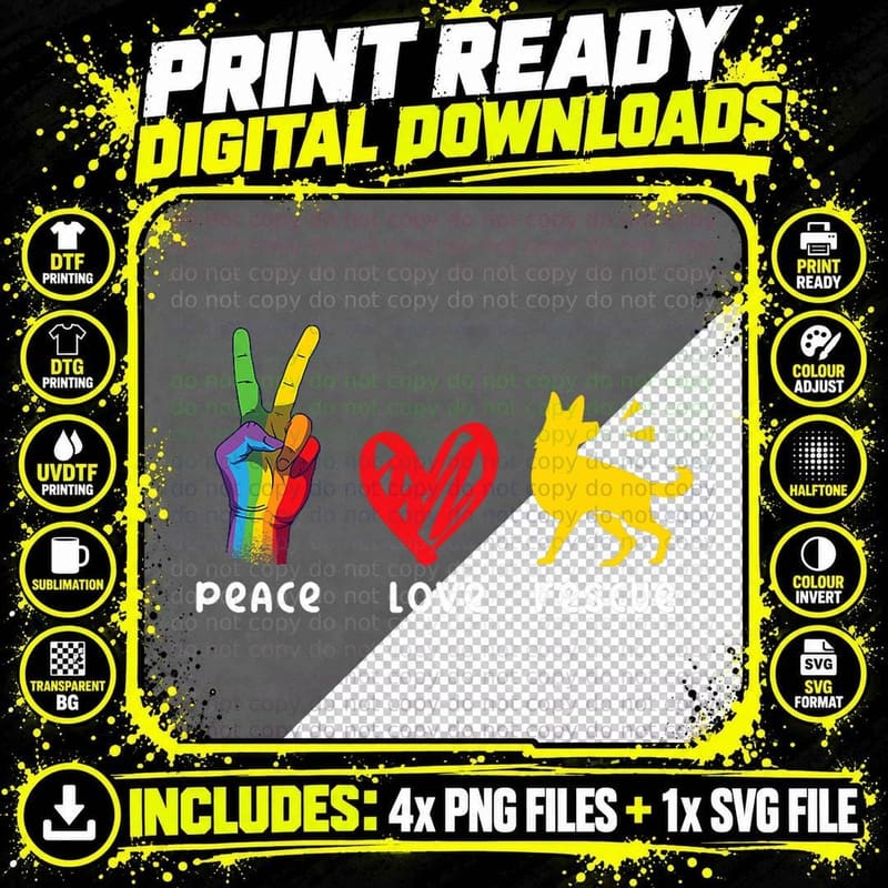 Animal Rescue Shelter Peace Love Rescue T-Shirt Png SVG Digital Bundle