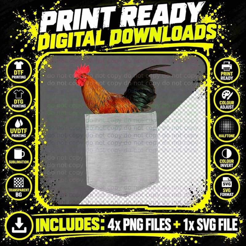 Animal in Your Pocket Proud Rooster Cock T-Shirt Png SVG Digital Bundle